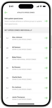 Athlete Selection Speed Zones