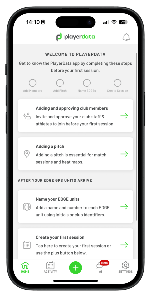 First time logging in to the PlayerData app