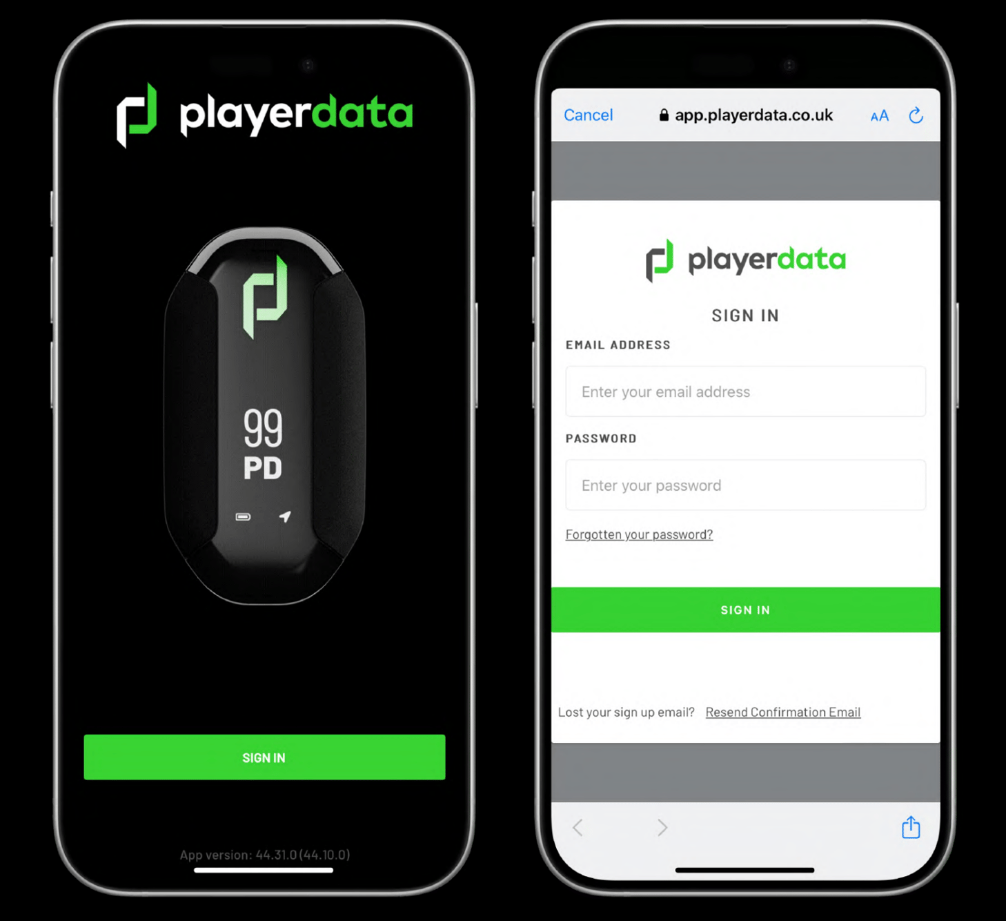First time logging in to the PlayerData app