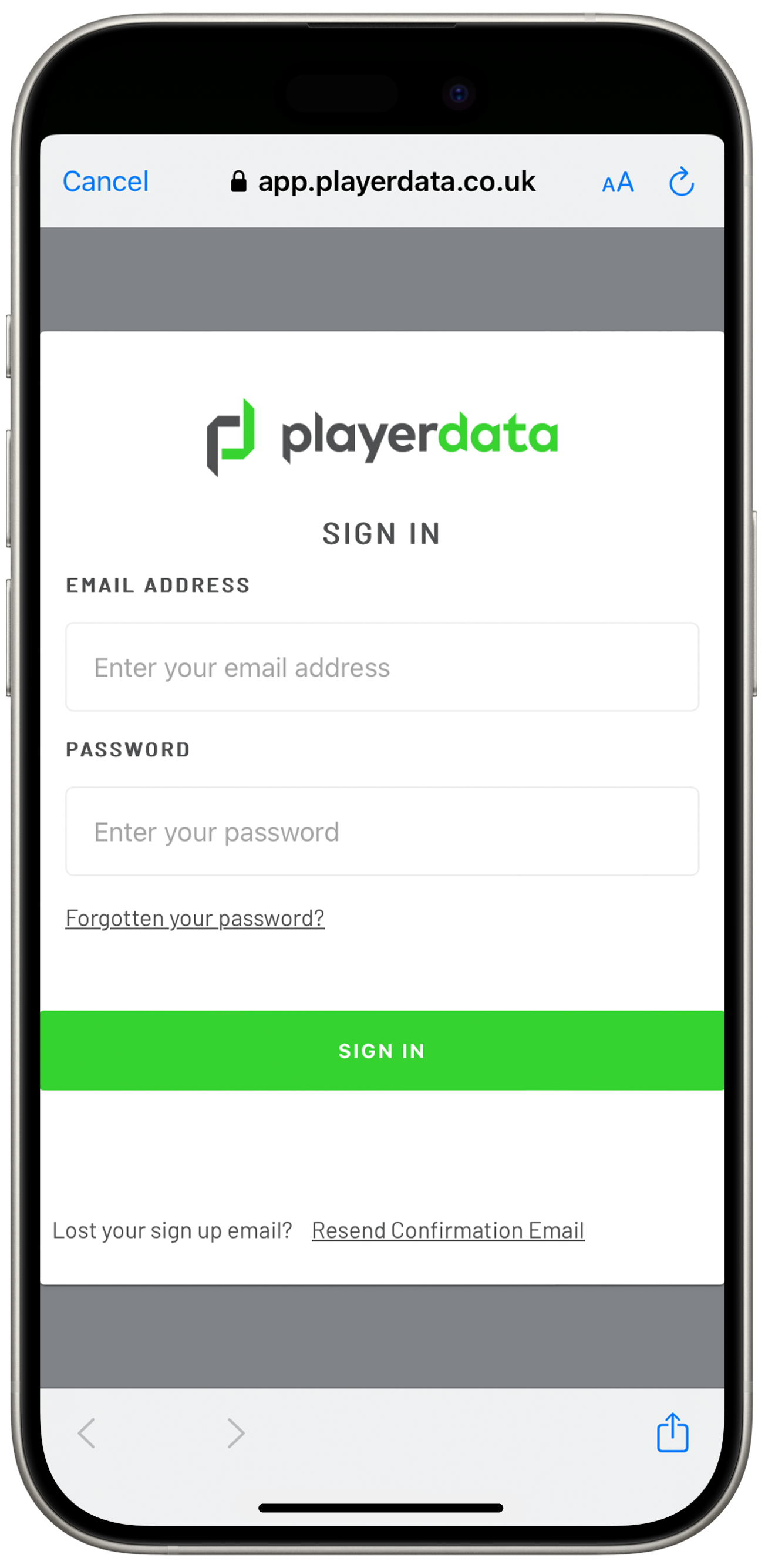 Player Account First time logging in to the PlayerData app